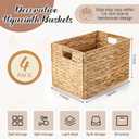 Layhit 4 Pcs Wicker Storage Basket Water Hyacinth Handwoven Baskets with Handles Foldable Woven Organizer Multipurpose Wicker Storage Bins for Bedroom Living Room(16 x 11 x 11'',Natural)