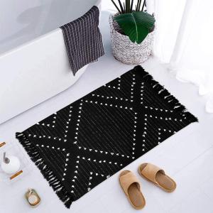LIVEBOX Boho Black Bathroom Rug 2 x 3 Washable Throw Rugs, Small Cotton Woven Bath Mat, Moroccan Area Carpet with Tassel for Entryway Kitchen Sink Front Door