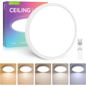 Flush Mount 12 Inch LED Ceiling Light Fixture, 24W Super Slim Ceiling Lamp with Remote, 2400LM Dimmable Brightness, 2700K-6500K Adjustable Color Temperature, for Bedroom Living Room Kitchen Office