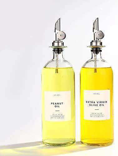 Molimoli Oil and Vinegar Dispenser with Metal Pour Spout, Weighted Pourer, Glass Bottle Dispenser for Kitchen, Olive Oil Cruet, Glass Olive Oil Bottle | 500ml, Set of 2