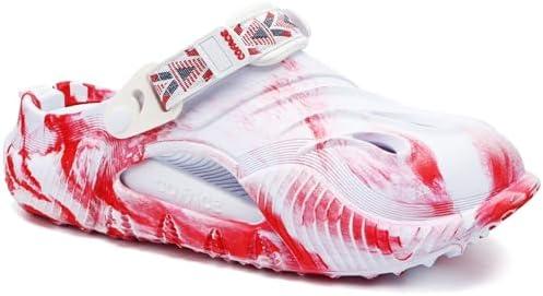 COFACE Mens Recovery Clogs Comfortable Walking Athletic Cushioned Slides Sandals Sport Casual Orthopedic Memory Foam Mules Summer Slip On Slippers Plantar Fasciitis Arch Support Camo White Red Size 10