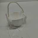 Wedding Flower Girl Basket with Cute Pearl Handle Bowknot Satin Flower Baskets for Wedding Ceremony - Ivory