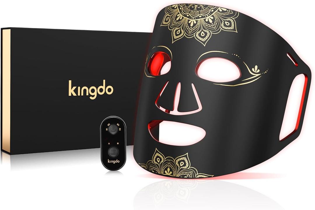 KINGDO Red Light Therapy Mask for Face, 4 Modes Infrared Light Therapy LED Face Mask with Remote, Portable and Rechargeable with Timer, Ideal for Home Use (Black)