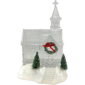Gerson 2660080 Battery Operated Lighted Holiday Spinning Water Globe Church, 9.25-inch Height