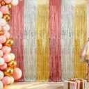 3 x Menstarsi Rose Gold Party Decoration, 2 Pack Pink White Gold Decor, 3.3x6.6 ft Foil Fringe Curtains Photo Booth Props for Girl Baby Shower Decorations, Bridal Shower, Princess Birthday Party Backdrop