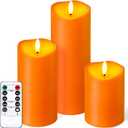 NURADA Outdoor Flameless Candles with Remote Timer - Waterproof Realistic Flickering LED Pillar Electric Battery Operated Fake Candle for Halloween Home Fireplace Decor - 3 Pack Orange (D3H468)
