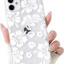 NITITOP Compatible with iPhone 11 Case Cute Clear Aesthetic Floral Flower Hibiscus Pattern for Girls Women Soft TPU Full Camera Lens Shockproof Protective Phone Cover - White