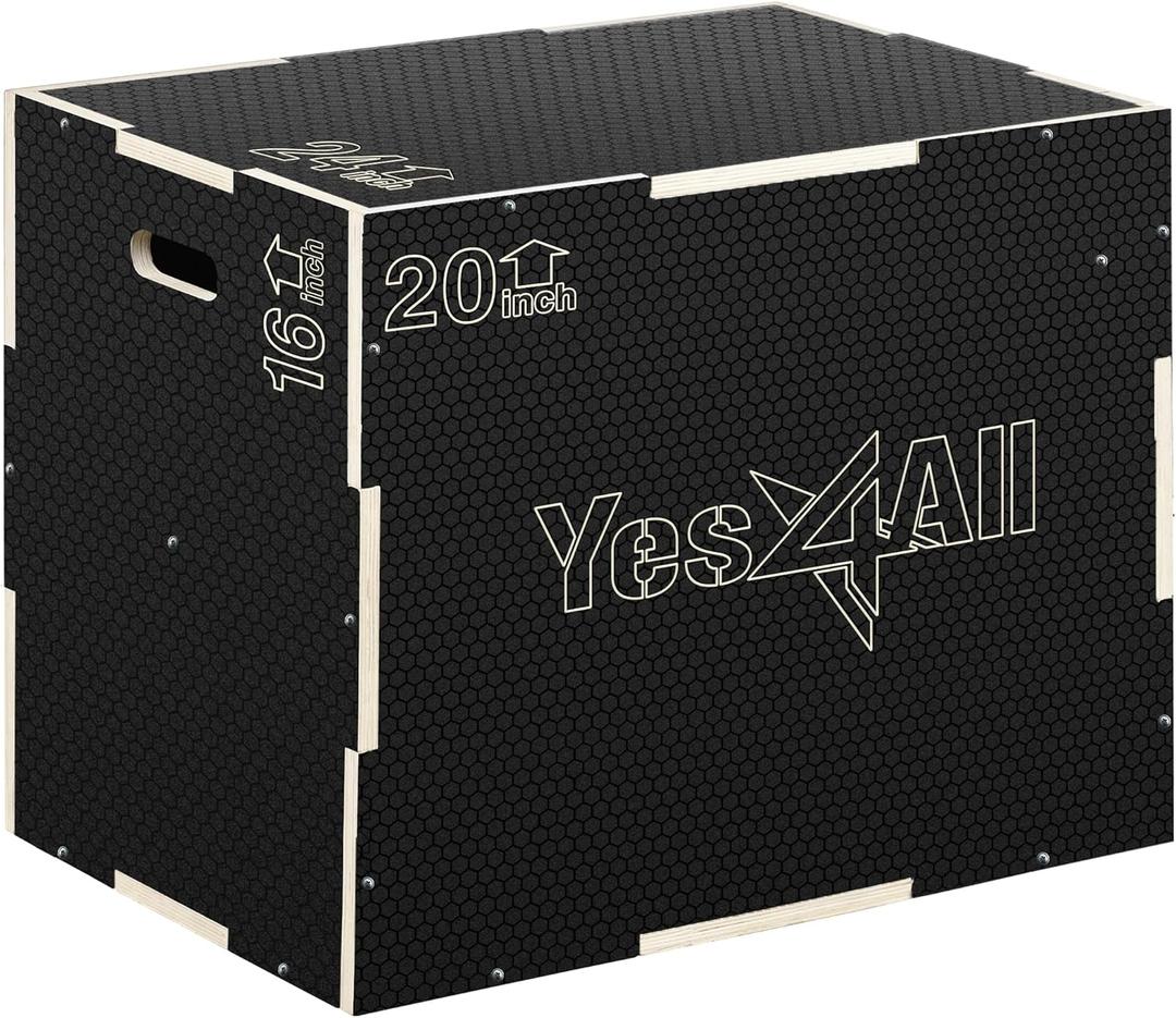 Yes4All 3 in 1 Non-Slip Wooden Plyo Box, Step Up Box for Workout, Plyometric Jump Box for Skipping, Jumping, Lunges, Squats, Dips