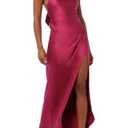 Lulus Margaret Halter Satin Maxi Dress for Women Formal Evening Wedding Guest Party Dress with Open Back and Side Slit Magenta. XS Size