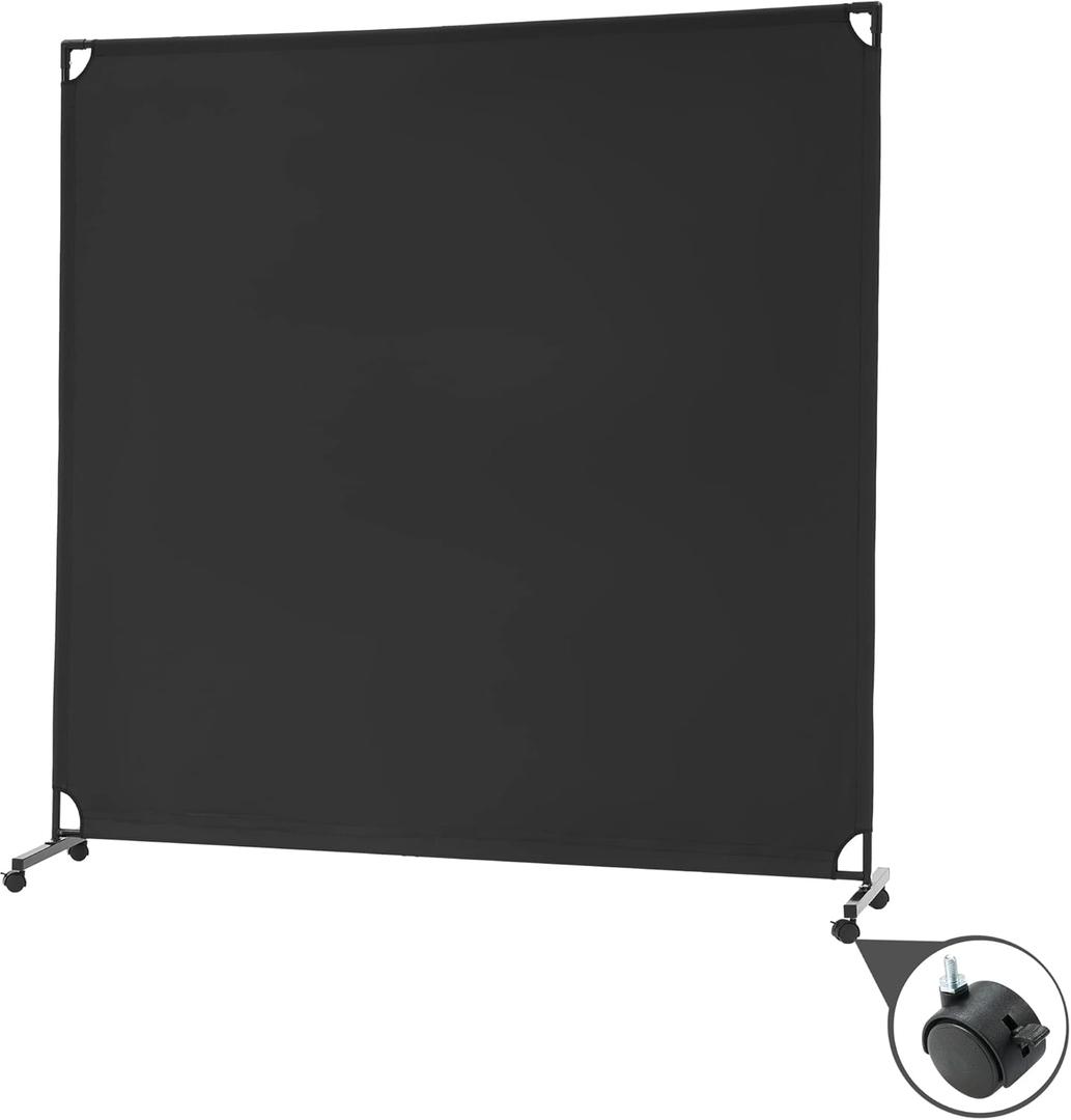 Spurgehom 6FT Single Panel Rolling Room Divider, Partition Privacy Screens with Wheels, Freestanding Fabric Room Panel, Portable Wall Divider for Office, Room, Restaurant, Hospital (Black)