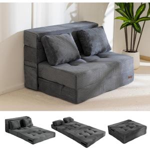 MAXYOYO Convertible Sofa Bed, Fold Out Sleeper Sofa with Pillow, 4 in 1 Tufted Folding Couch Bed Foam Floor Couch, Lazy Chair for Living Room Bedroom Guest Room, Dark Grey
