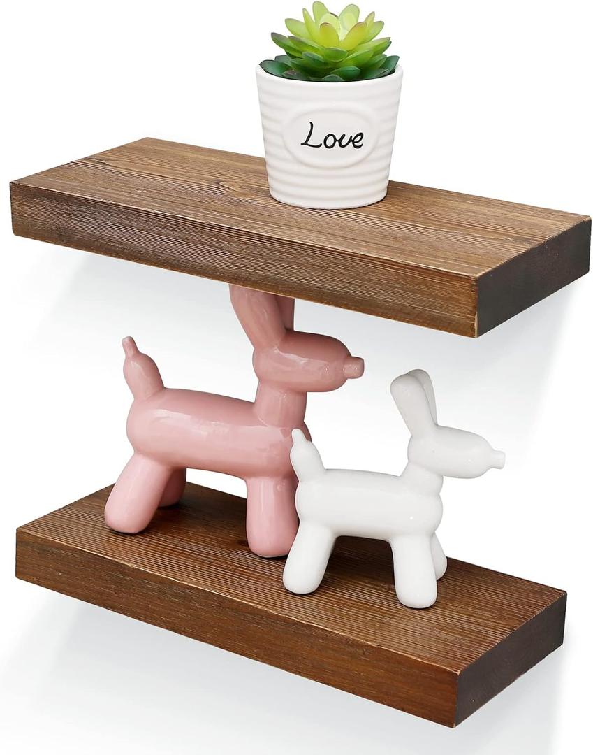 WELLAND Bradley Floating Shelves Handmade Wood Wall Shelf Set of 2,Tudor Oak Wall Mount Shelf (Set of 2, 12 inch) (Light Brown)