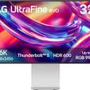 LG 32U990A-S 32-Inch Ultrafine 6K (6144 x 3456) Nano IPS Black Thunderbolt 5 Professional Monitor, 60Hz, DisplayHDR 600, Speakers, HDMI 2.1, DisplayPort 2.1, USB-C, Tilt/Height/Pivot Stand, Silver