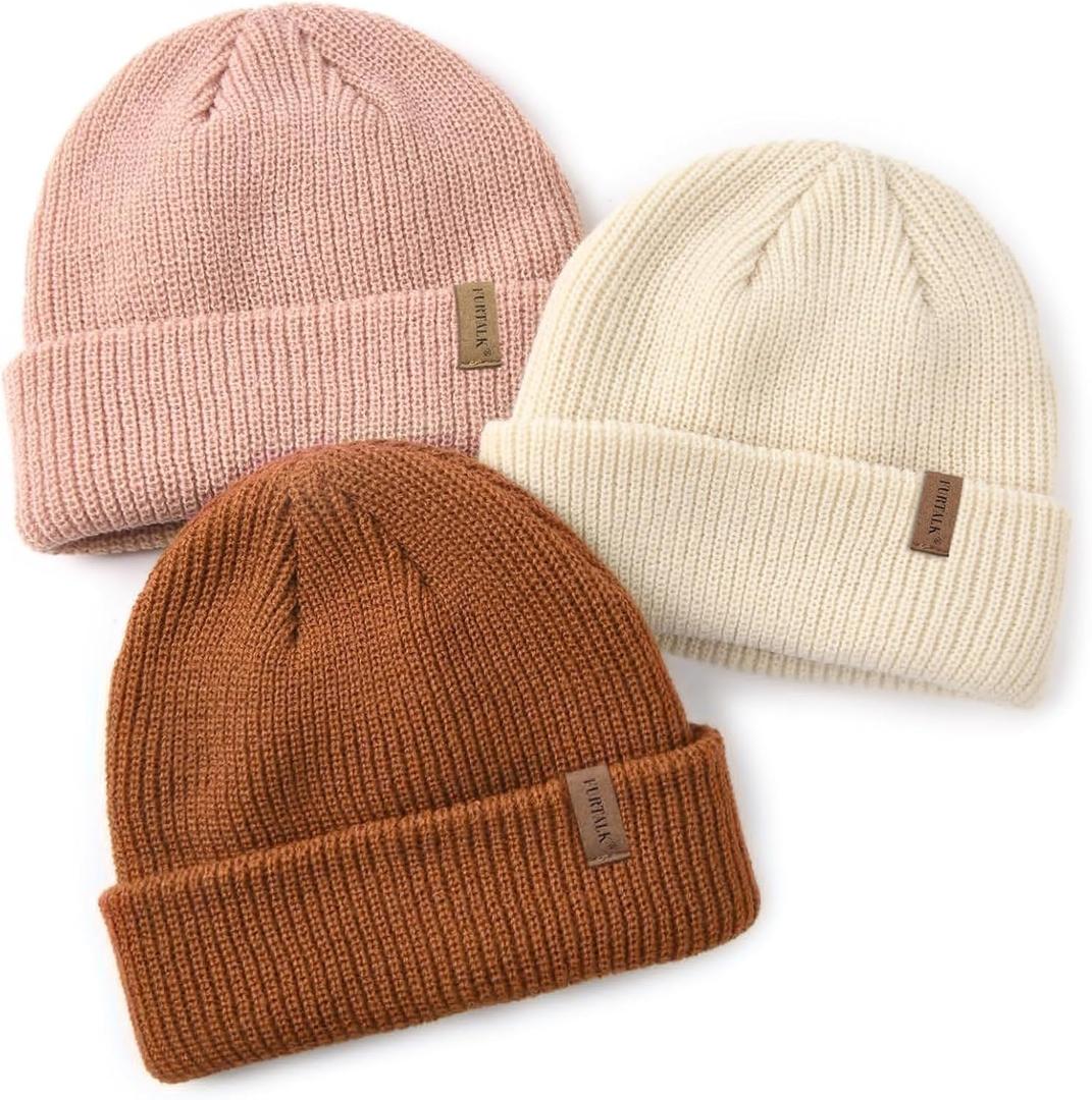 FURTALK Toddler Beanie Baby Boys Girls Beanies Kids Winter Hats Children Knit Warm Caps (0-6 Months, Beige+pink+caramel)