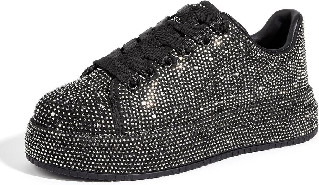 LUCKY STEP Rhinestone Sneakers for Women Platform Sparkly Glitter Bling Tennis Shoes Fashion Bedazzled Wedding Bridal Party Walking Sneakers (9)