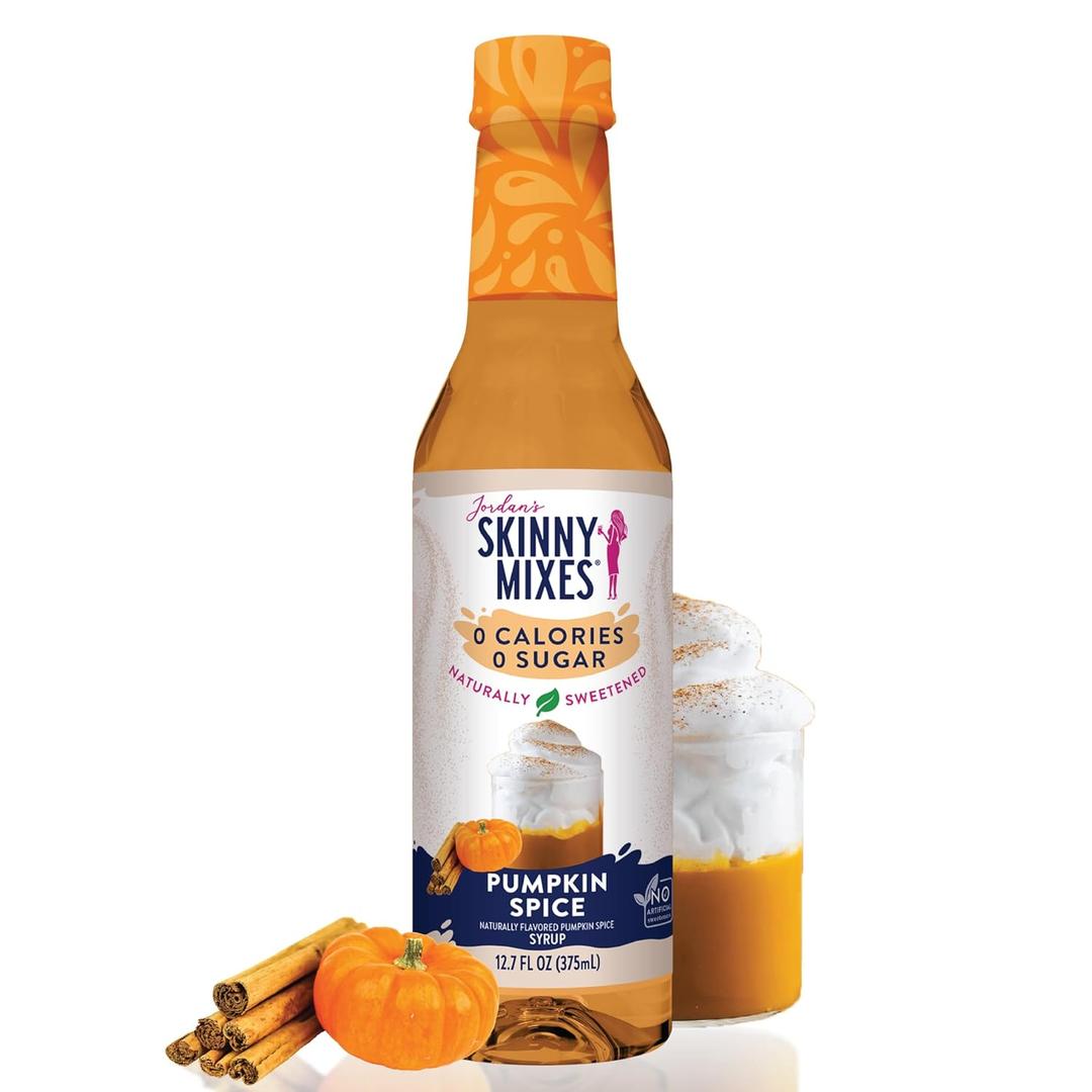 Jordan's Skinny Mixes Sugar Free Coffee Syrup, Pumpkin Spice Coffee Flavoring Syrup, Naturally Sweetened Zero Calorie Drink Mix, Lattes, Baking or Protein Shake, Dairy & Gluten Free, 12.7 Fl Oz (EXP 06/06/26)
