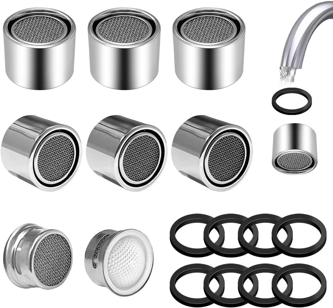 8 Pcs Faucet Aerator Replacement Parts Kitchen Sink Aerator Faucet Filter with Brass Shell Housing 15/16 Inch With Gasket For Kitchen and Bathroom, Chrome