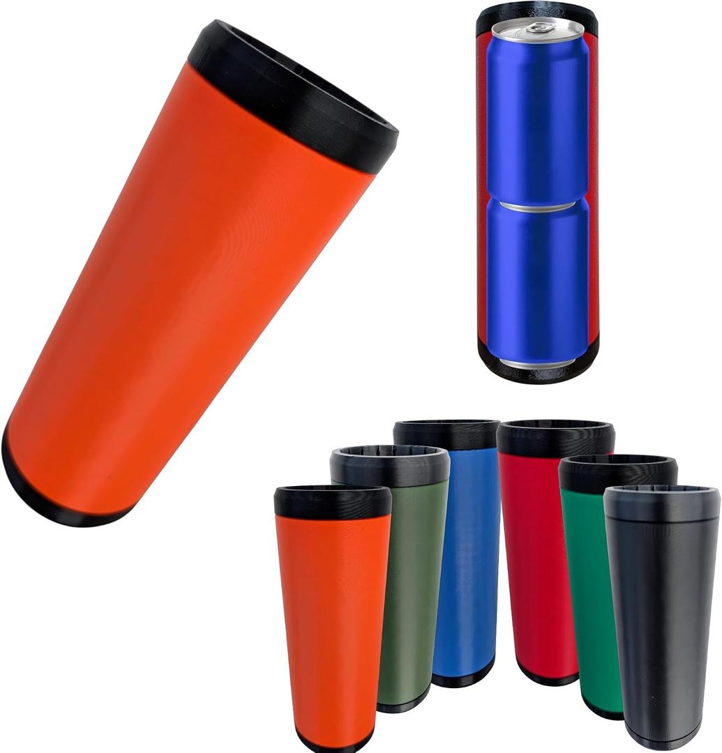 Double Tactical Reload Can Holder, Beerzooka Fits 2 Standard 12oz Cans, Made in USA, 3D-Printed Dual Drink Bottom Load Beverage Holder, Black Rim Design for Camping and Tailgating (Orange)