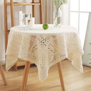 AMIPOS Vintage Beige Cotton Crochet Tablecloths Lace Doilies Square Tablecloths Table Cover Wedding Home Party Decor (33x33 Inch)