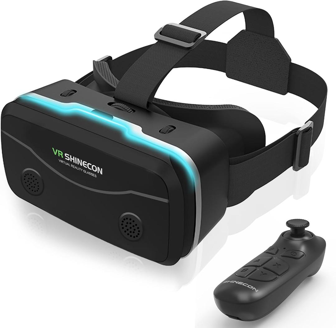 VR Headset with Bluetooth Remote for 4.7-7" iPhone Android Phones, HD Aspheric Optical Lens, Adjustable Focus & Pupil Distance, Heat Dissipation Design
