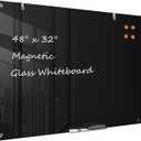 TSJ OFFICE Glass Dry-Erase Board - 48 x 32 Inches Wall Mounted Black Glass Magnetic Whiteboard, Large Frameless White Board for Office, Home & School