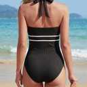 BMJL Tummy Control Bathing Suit for Women Halter One Piece Swimsuit Ribbed Slimming Swim Suits 2026 (L)