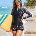Long Sleeve Rash Guard for Women - 2 Piece Swimsuit with Shorts Zip Up Swim Shirt with Built-in Bra
