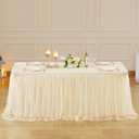 Suppromo 8ft Champagne Tulle Tablecloths for Rectangle Tables 8 Foot Stretch Rectangular Table Cloths Wrinkle Free Table Cover with Tutu Skirt for Wedding Birthday Party Banquet Buffet Cake Event, 96" x 30"