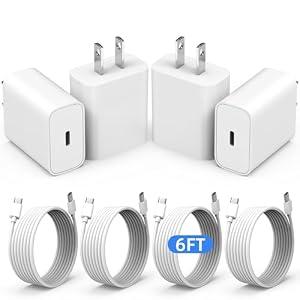XiangLoong 20W USB C Fast Charger for iPhone, USBC PD Wall Charging Plug Type C Power Adapter and 6FT Cord for iPhone 16/ 16 Pro/ 15/ 15 Plus/ Pro Max/ iPad Pro 12.9/ iPad Pro 11/ iPad Air 5