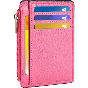 Tipmile Credit Card Holder for Women Slim Minimalist Front Pocket RFID Blocking Wallet Small Compact Card Case with ID Window, Vibrant Pink
