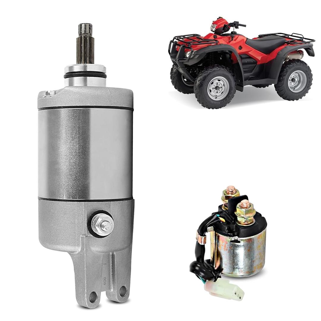 Starter Motor & Relay Fit for Honda Foreman Rubicon 500 TRX500FA 2001-2014/ TRX500FGA GPScape/ TRX500FPA, for 31200-HN2-A01 31200-HN2-003 SMU0314 SMU0217