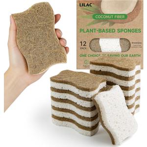 LILAC 12 Pack Natural Cellulose Sponges for Dishes - Non-Scratch Kitchen Scrub Sponges - 100% Biodegradable & Eco-Friendly Cleaning Sponges for Non-Stick Cookware, Bathroom & Household