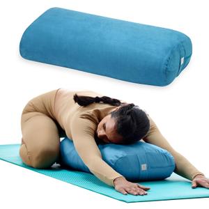 Gaiam Round Yoga Bolster Pillow, Soft Meditation Cushion for Yoga, Massage and Back Support, Breathable Cotton Fill, Zippered Microfiber Cover, Easy-Carry Handle, Machine Washable (Teal)