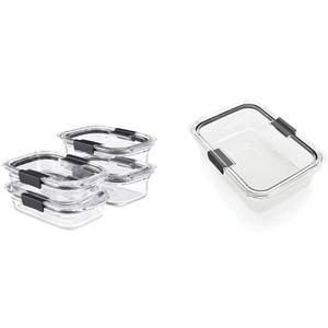 Rubbermaid Brilliance Glass Food Storage Containers Set (4 containers + 4 lids) and Large 9.6 Cup Container