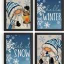 DSHFG Christmas Gnome Winter Pictures Bathroom Wall Art Decor Prints 8x10, Christmas Wall Decor for Home Bathroom Bedroom Living Room Kitchen, Set of 4, Unframed