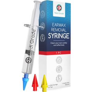 Medi Grade Ear Syringe Ear Wax Removal with 3 Quad-stream Tips - Water Irrigation Ear Cleaner Ear Wax Remover for Improved Hearing Clarity and Aural Hygiene - Ear Syringe Kit Earwax Remover Tool