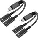 Orisell USB C Splitter, 2-in-1 USB C Headphone Adapter Audio Dongle Cable with PD 60W Charging Port Compatible with Pixel 2 3 4,Galaxy S23 S22 S21 S20, iPhone 16/15 More (2 Pack)