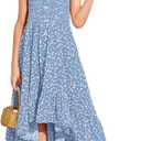 Girls Summer Dress Kids Sleeveless Tie Strap Boho Beach Midi Dress Smocked Ruffle Flowy Sundresses (9-10 Years, Blue)