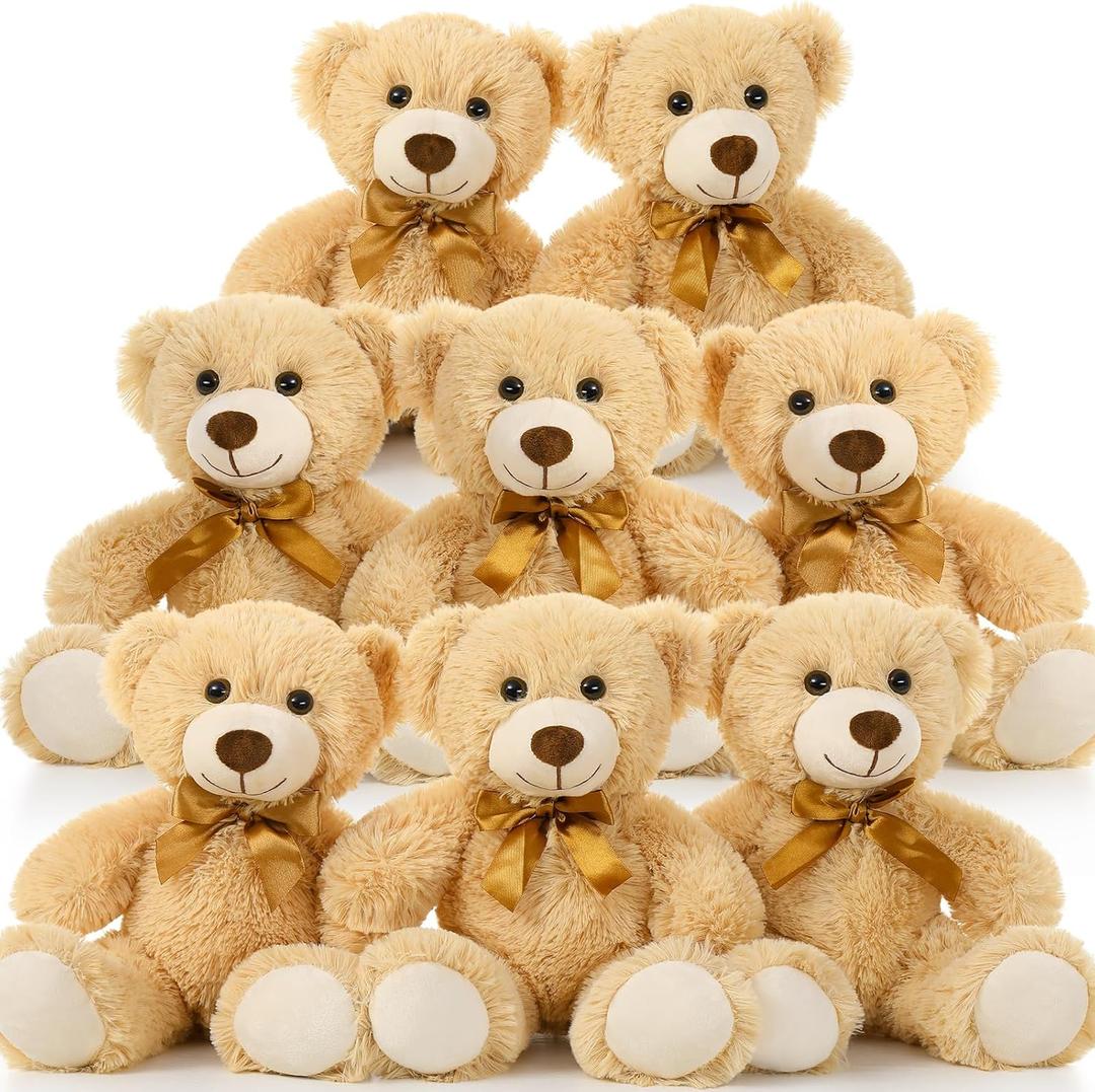 MorisMos 8 Packs Teddy Bears Bulk Stuffed Animals, 14in Small Teddy Bear Plush, Cute Stuffed Bears for Centerpiece Baby Shower Valentines Wedding Birthday, Light Brown
