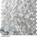 3D Metal Peel and Stick Backsplash for Kitchen,Mini Hexagon Tile Stickers Self Adhesive Wall Tiles Heat Resistant(8 Sheets,Silver)