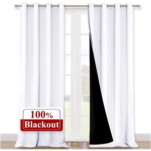 NICETOWN White 100% Blackout Curtains for Windows, Pack of 2, 52 inches W x 102 inches L, Super Heavy-Duty Black Lined Total Darkness Drapes for Bedroom, Privacy Assured Window Treatment for Patio