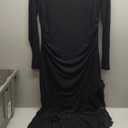 BTFBM Women's Maxi Dresses Spring 2026 Long Sleeve Ruched Bodycon Solid Ruffle Mermaid Cocktail Wedding Guest Dress (Large, Black)