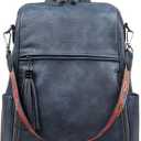 FADEON Leather Backpack Purse for Women Designer Travel Backpack Purses PU Fashion Ladies Shoulder Bag with Tassel (Medium (14-in Height), 1 Dark Blue Retro Style)