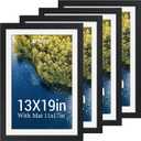 13x19 Picture Frame 4 Pack, 11x17 Mat, Black Wood, Glass