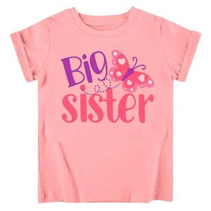 Funnycokid Big Sister Shirts for Girls Size 7 Butterflies T-Shirt Pink Size 6 Gifts Pregnancy Announcement Toddler Promoted to Short Sleeve