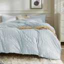 JELLYMONI Light Blue Duvet Cover Full Size, 3pcs Washed Microfiber Bedding Set, Soft Breathable Seersucker Duvet Cover Set with Zipper Closure and Corner Ties for All Seasons (Full(80"x90"))