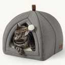 Bedsure Cat Beds for Indoor Cats - 2 in 1 Cat Cave House Tent for Kittens and Small Pets with Removable Washable Cushioned Pillow, Foldable Kitten Hideaway with Non-Slip Bottom, Grey, 16 inches