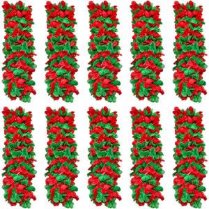 50 Pack Christmas Flower Leis Necklaces, Red Green Silk Hawaiian Leis Bulk For Christmas Party Decoration, Holiday