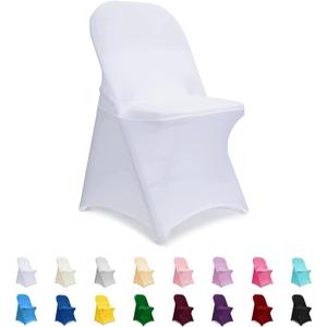 ManMengJi White Folding Chair Covers, Spandex Folding Chair Covers 10 PCS, Banquet Chair Slipcovers for Party, Wedding, Holidays, Celebration