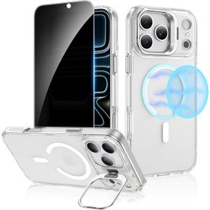 Ruky for iPhone 17 Pro Max Case with Privacy Screen Protector, [with Detachable Buttons] Compatible with MagSafe, Translucent Matte Magnetic Phone Case for iPhone 17 Pro Max 6.9 with Stand,Transparent
